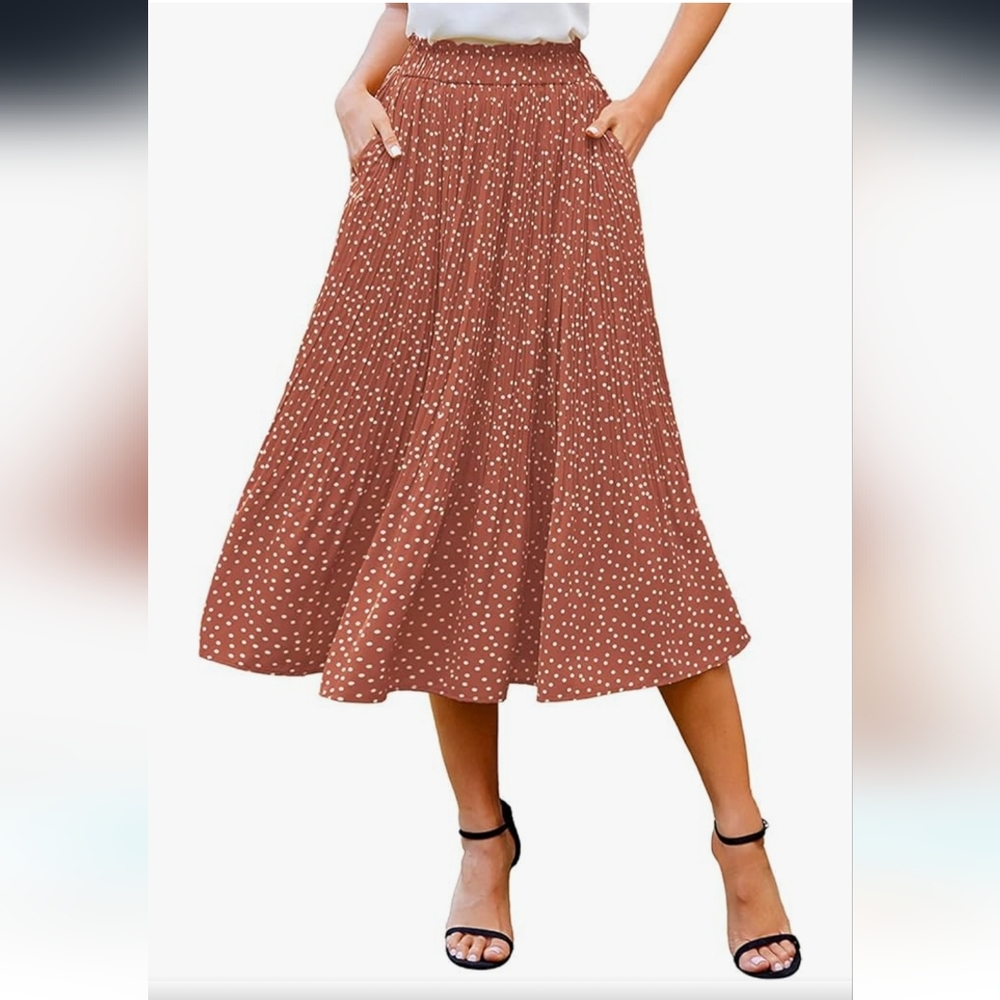 *NWT* Pink Polka Dot High Stretch Waist Midi Skirt w/ Pockets Women's Size XXL